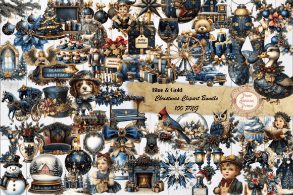 Blue and Gold Christmas Clipart Bundle: Premium Illustrations