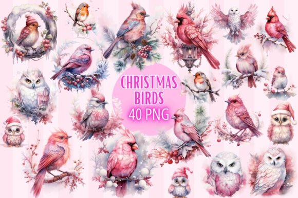 Christmas Birds Illustrations for Branding