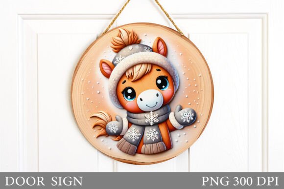 Christmas Horse Door Sign Sublimation Illustrations