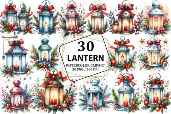 Christmas Lantern Clipart Sublimation: Illustrations for Festive Web Design