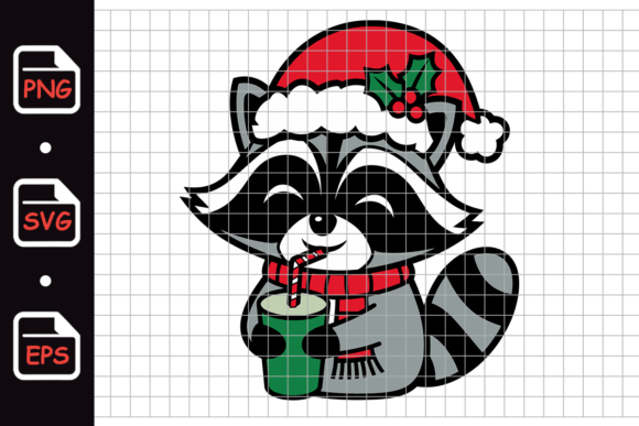 Christmas Raccoon with Drink Cartoon Illustrations