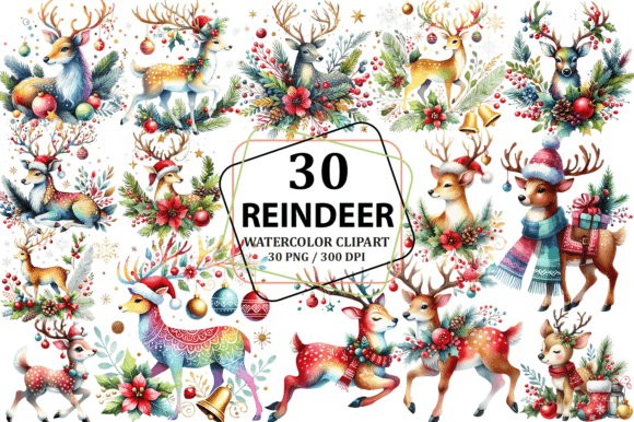 Christmas Reindeer Clipart Sublimation & Illustrations