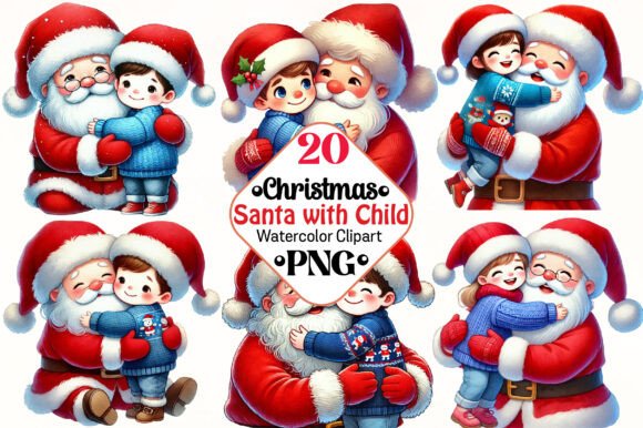 Christmas Santa with Child Clipart: Festive Illustrations for Crafters