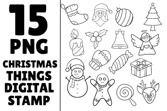 Christmas Things Digital Stamp PNG: Festive Illustrations