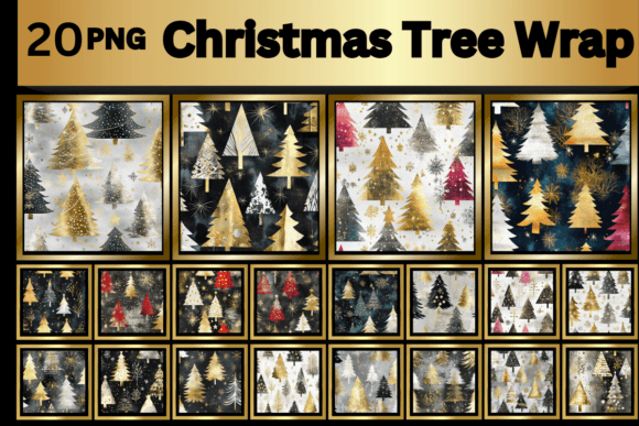 Christmas Tree Wrap Digital Paper Pack: Illustrations