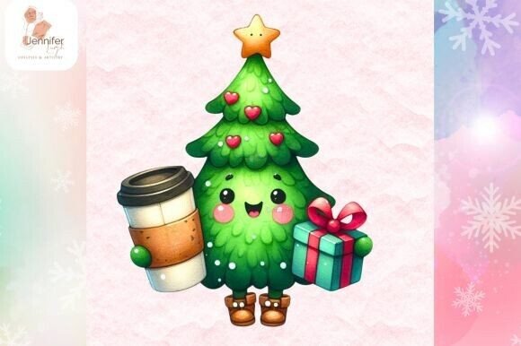 Cute Christmas Tree Coffee Clipart: Illustrations for Branding