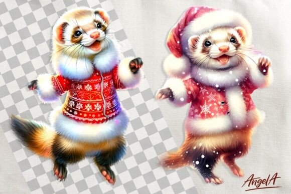 Cute Ferret Christmas Clipart for Illustrations