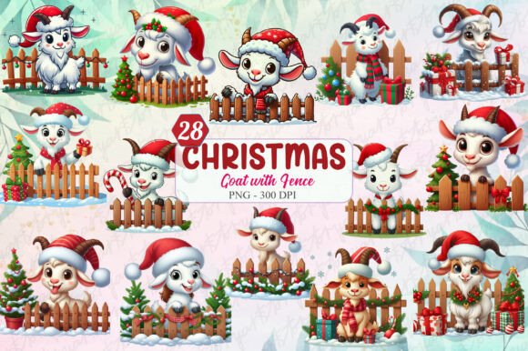 Funny Christmas Goat Clipart for Illustrations
