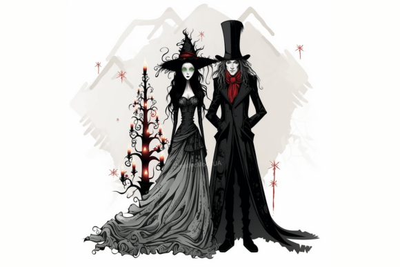 Gothic Witch Christmas PNG: Bold Illustrations