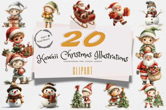 Kawaii Christmas Cuties: Exclusive PNG Illustrations