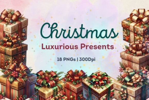Luxurious Christmas Presents Stickers: Premium Illustrations