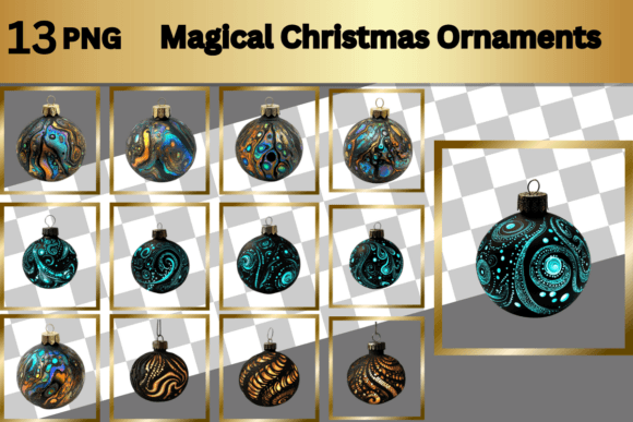 Magical Christmas Ornaments PNG for Illustrations
