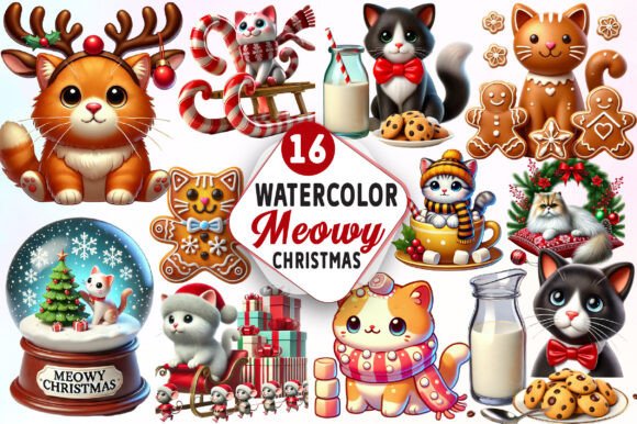 Meowy Christmas Clipart: Festive Illustrations