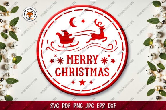 Merry Christmas Door Sign SVG: Santa Fly Illustrations