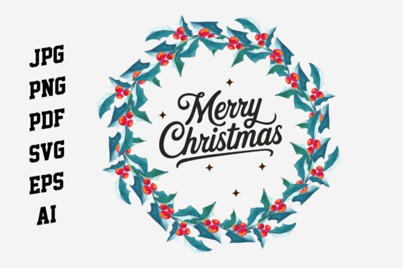Merry Christmas Unique Wreath Card Illustrations Review