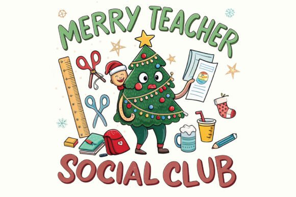 Merry Teacher Social Club Christmas PNG: Illustrations