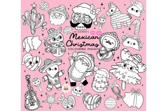 Mexican Christmas Coloring Stamp: Vibrant Illustrations