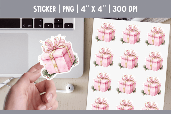 Pink Christmas Gift Box Sticker PNG Review