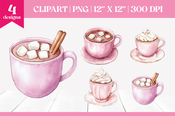 Pink Christmas Hot Cocoa Clipart PNG: Illustrations Review