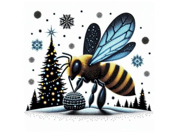 Pointillism Christmas Bee: Winter Illustrations