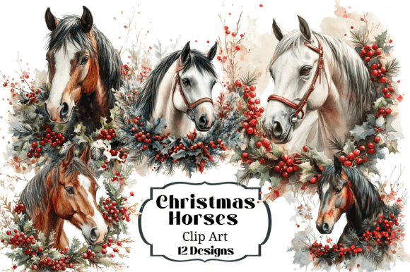 Reviewing 12 Christmas Horse Holly Pine Clipart