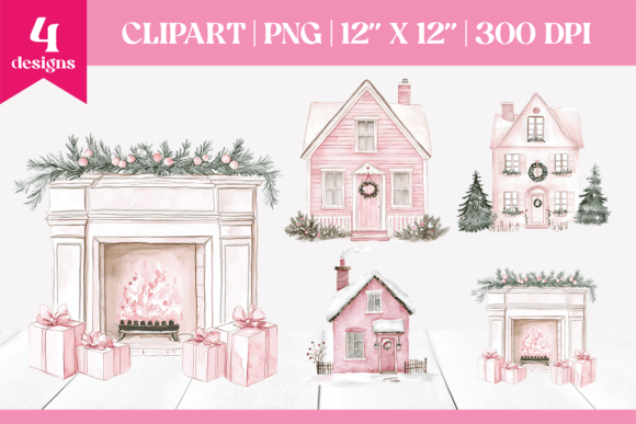 Reviewing Christmas Fireplace and Holiday Houses Illustrations
