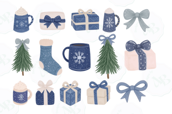 Reviewing the Watercolor Blue Christmas Clip Art Set