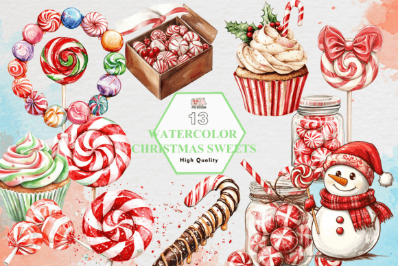 Watercolor Christmas Sweets Clipart PNG Review